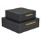 Contemporary Home Living Set of 2 Black Square Faux Shagreen Decorative Box with Handles 9.75"